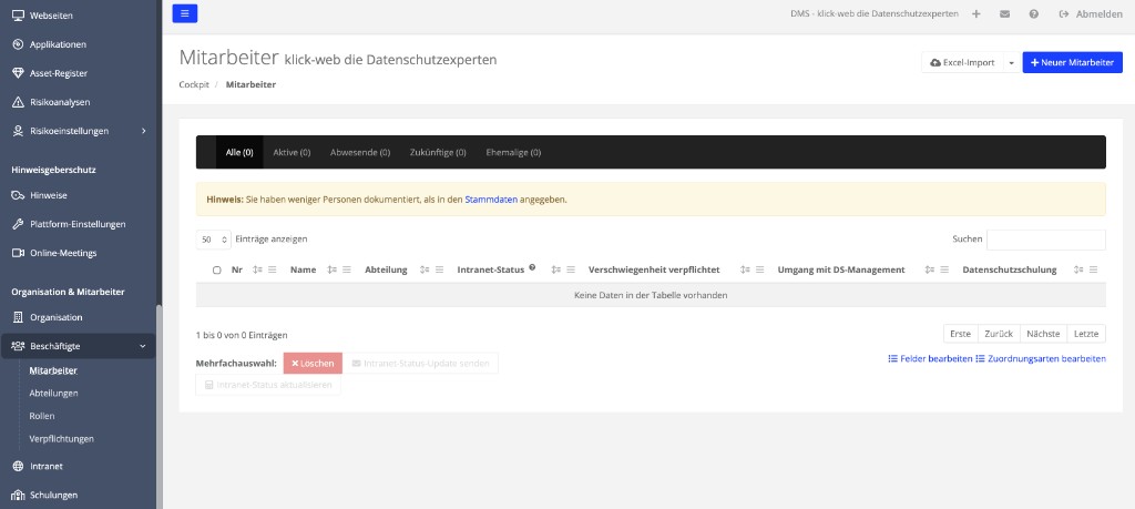 Abteilungen und Mitarbeiter im DMS